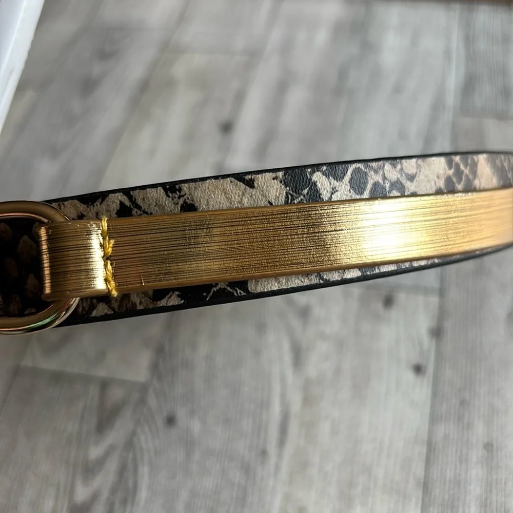 H&M black‎ & gold faux leather Snake Belt size small long